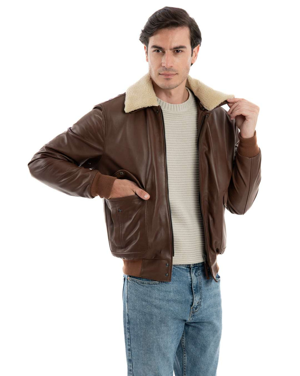MAVERICK SH Giubbotto Aviatore Top Gun da uomo in vera pelle cuoio effetto tamponato