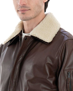 MAVERICK SH Giubbotto Aviatore Top Gun da uomo in vera pelle marrone effetto tamponato
