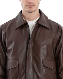 MAVERICK Giubbotto Aviatore Top Gun da uomo in vera pelle marrone effetto tamponato