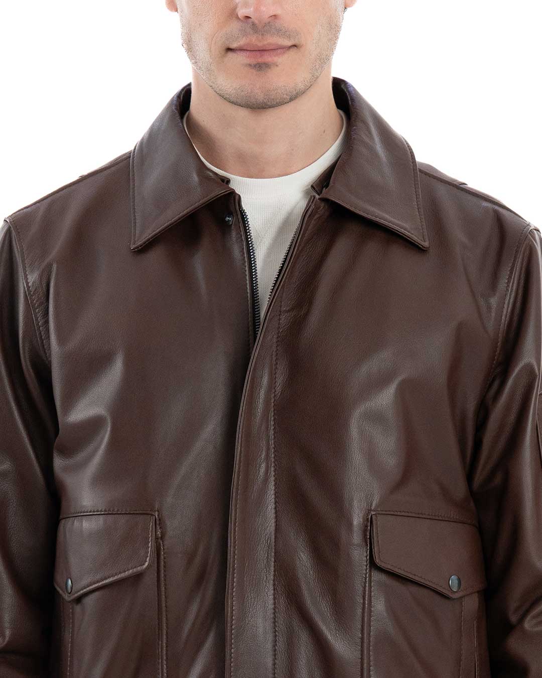 MAVERICK Giubbotto Aviatore Top Gun da uomo in vera pelle marrone effetto tamponato