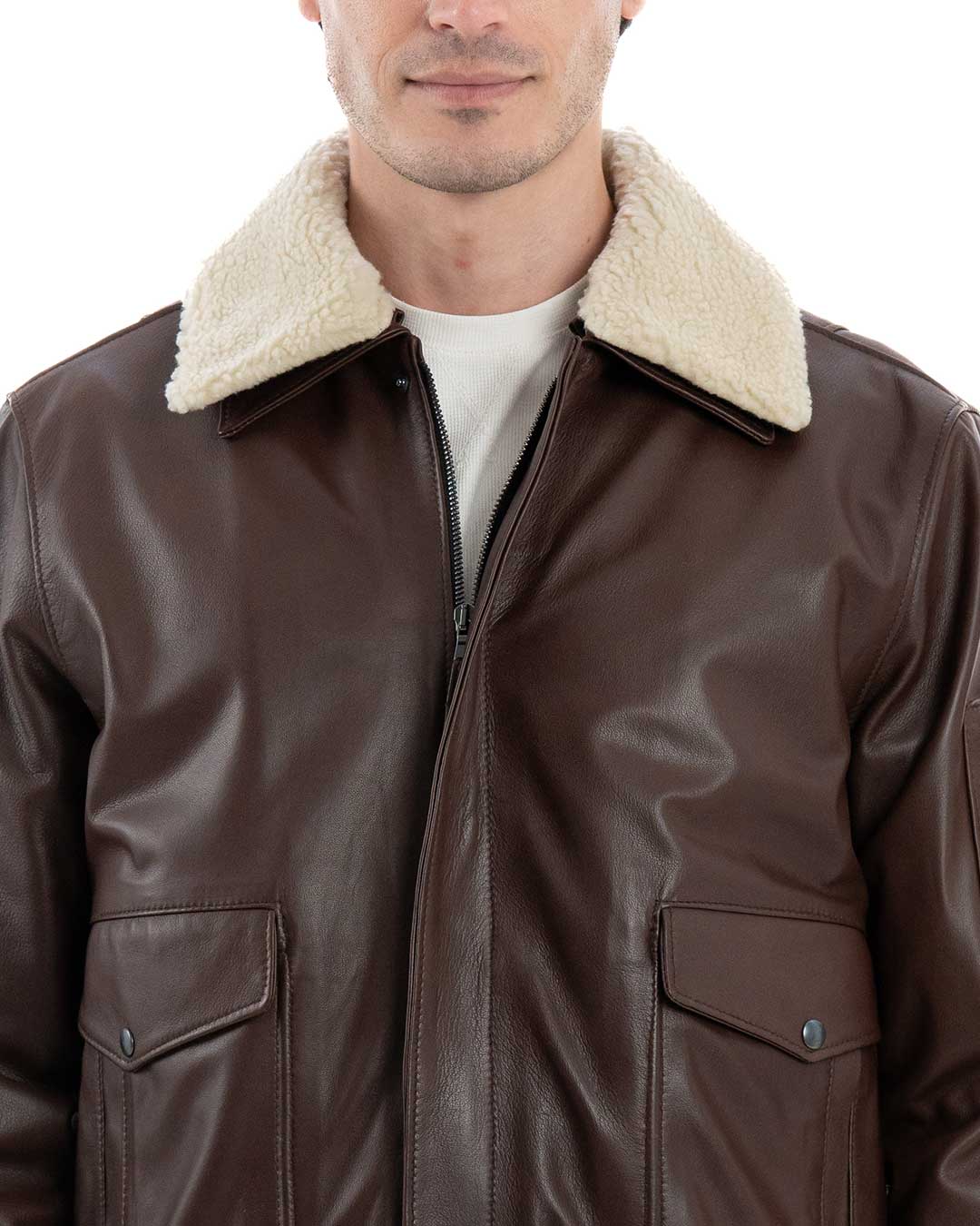 MAVERICK SH Giubbotto Aviatore Top Gun da uomo in vera pelle marrone effetto tamponato