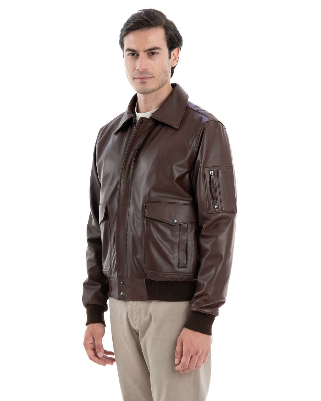 MAVERICK Giubbotto Aviatore Top Gun da uomo in vera pelle marrone effetto tamponato