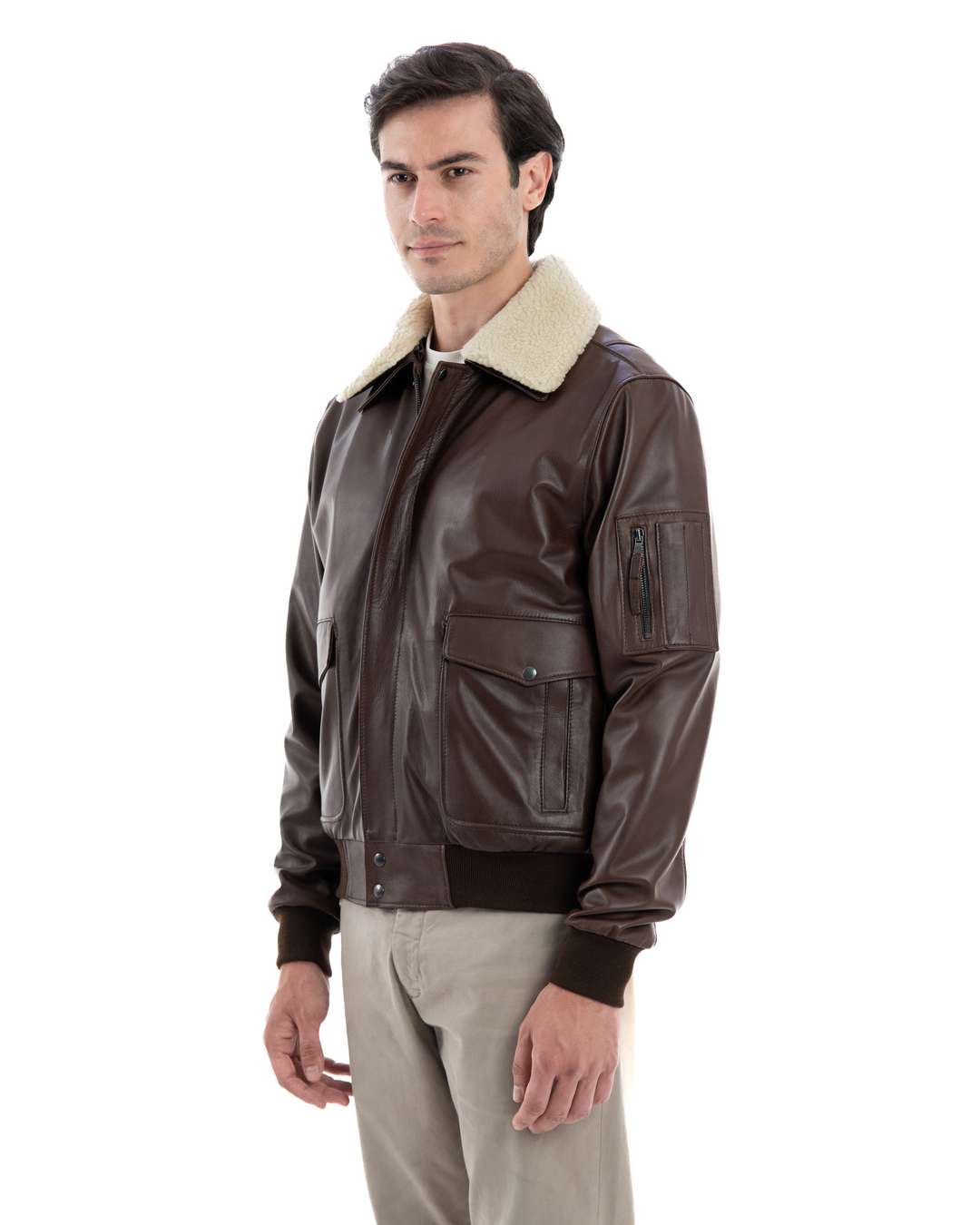 MAVERICK SH Giubbotto Aviatore Top Gun da uomo in vera pelle marrone effetto tamponato