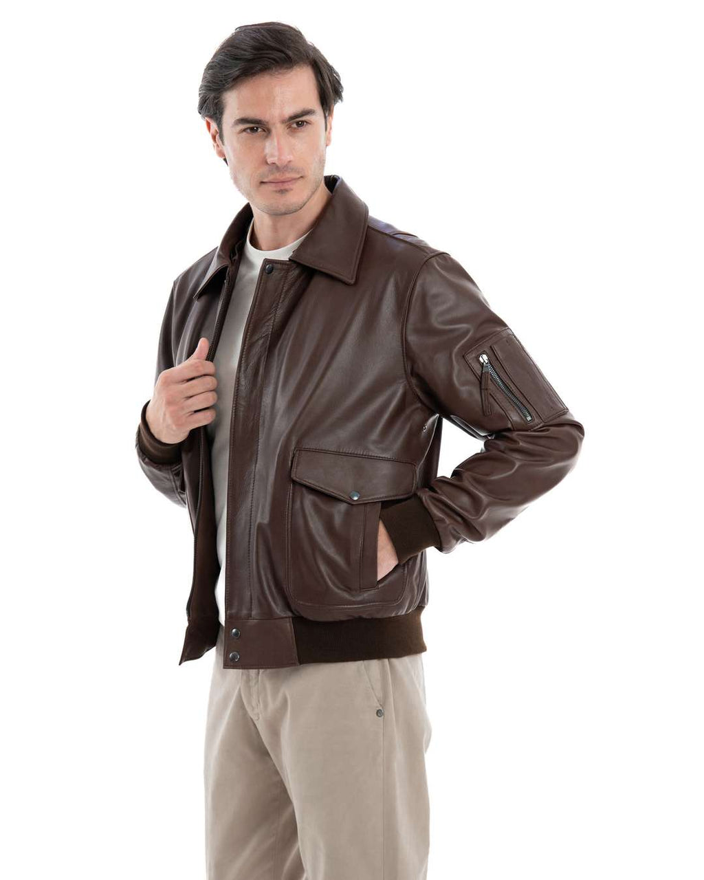 MAVERICK Giubbotto Aviatore Top Gun da uomo in vera pelle marrone effetto tamponato