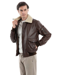 MAVERICK SH Giubbotto Aviatore Top Gun da uomo in vera pelle marrone effetto tamponato