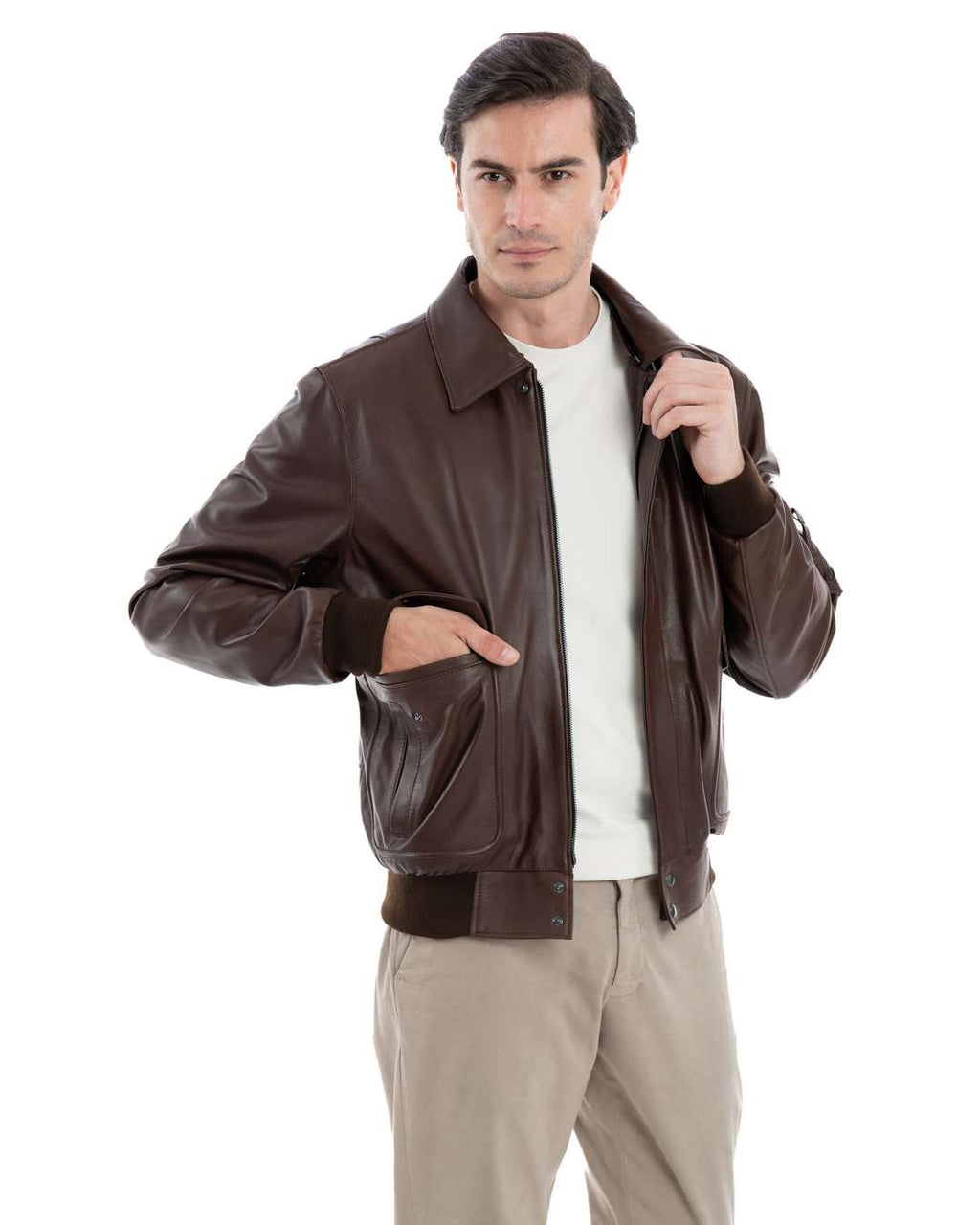 MAVERICK Giubbotto Aviatore Top Gun da uomo in vera pelle marrone effetto tamponato