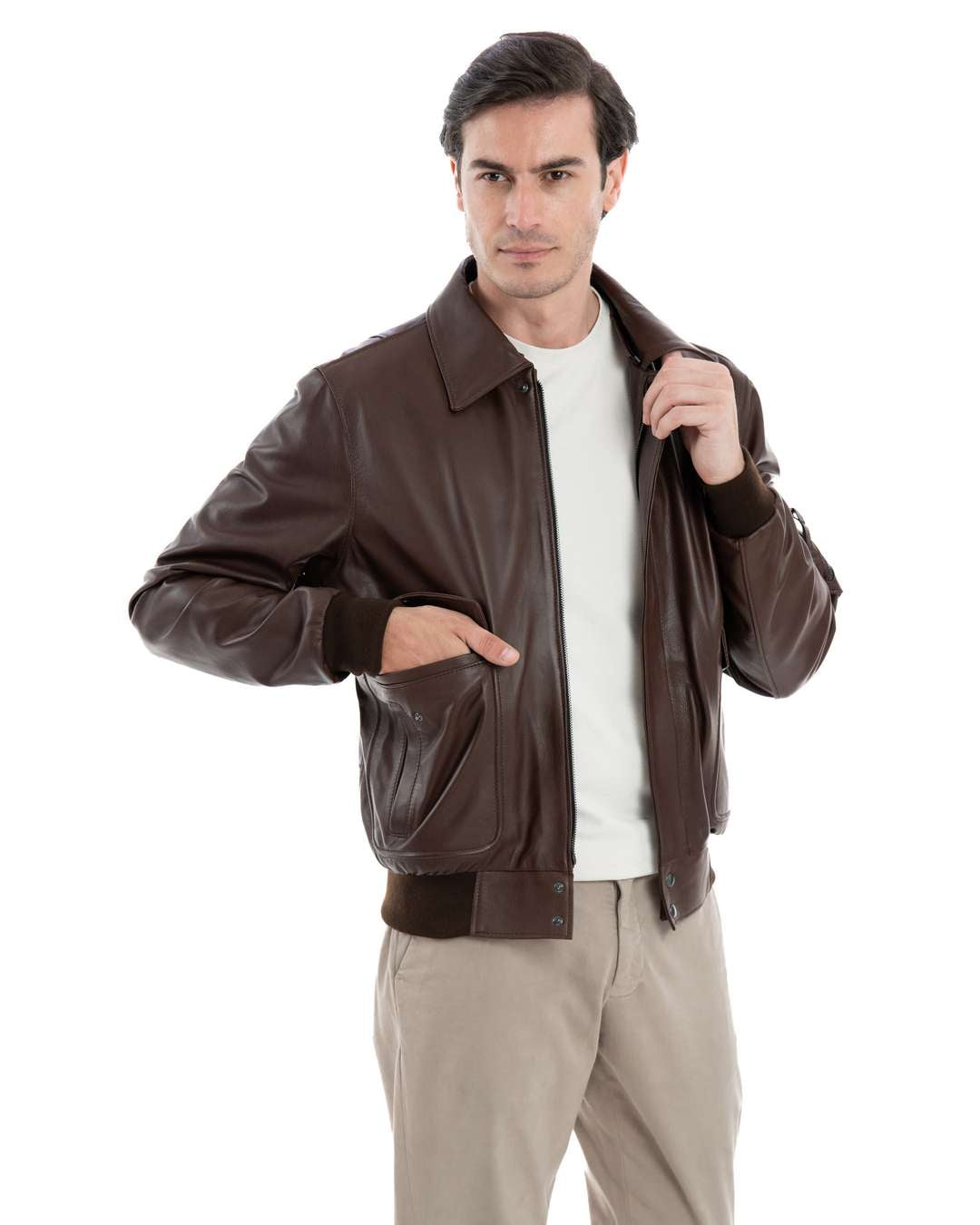 MAVERICK Giubbotto Aviatore Top Gun da uomo in vera pelle marrone effetto tamponato