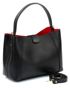 MARGOT Borsa a spalla in vera pelle martellata colore nero con tracolla