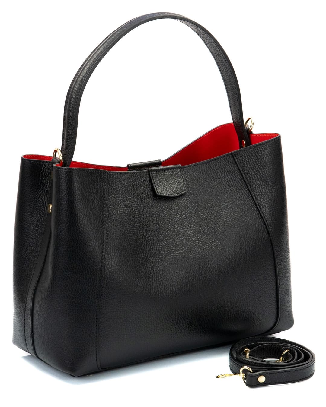 MARGOT Borsa a spalla in vera pelle martellata colore nero con tracolla