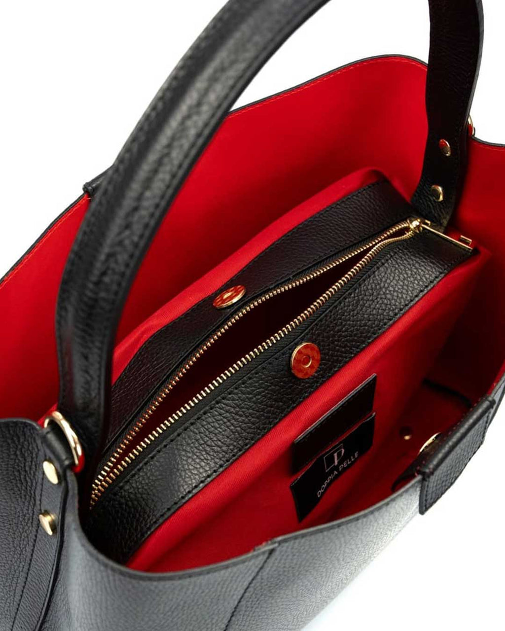 MARGOT Borsa a spalla in vera pelle martellata colore nero con tracolla