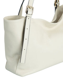 MELISSA Borsa a spalla in vera pelle martellata colore beige con manici regolabili