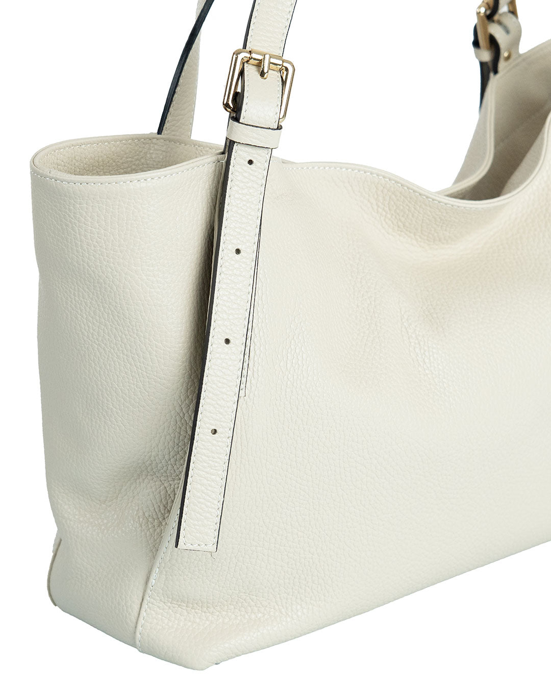 MELISSA Borsa a spalla in vera pelle martellata colore beige con manici regolabili