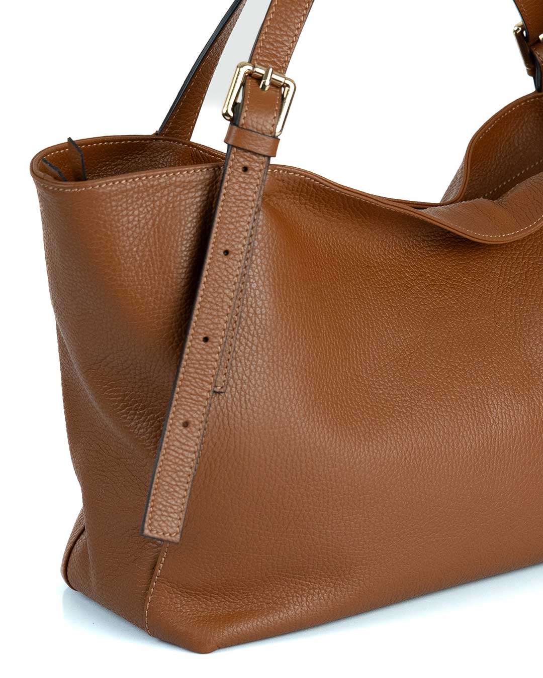 MELISSA Borsa a spalla in vera pelle martellata colore cuoio con manici regolabili
