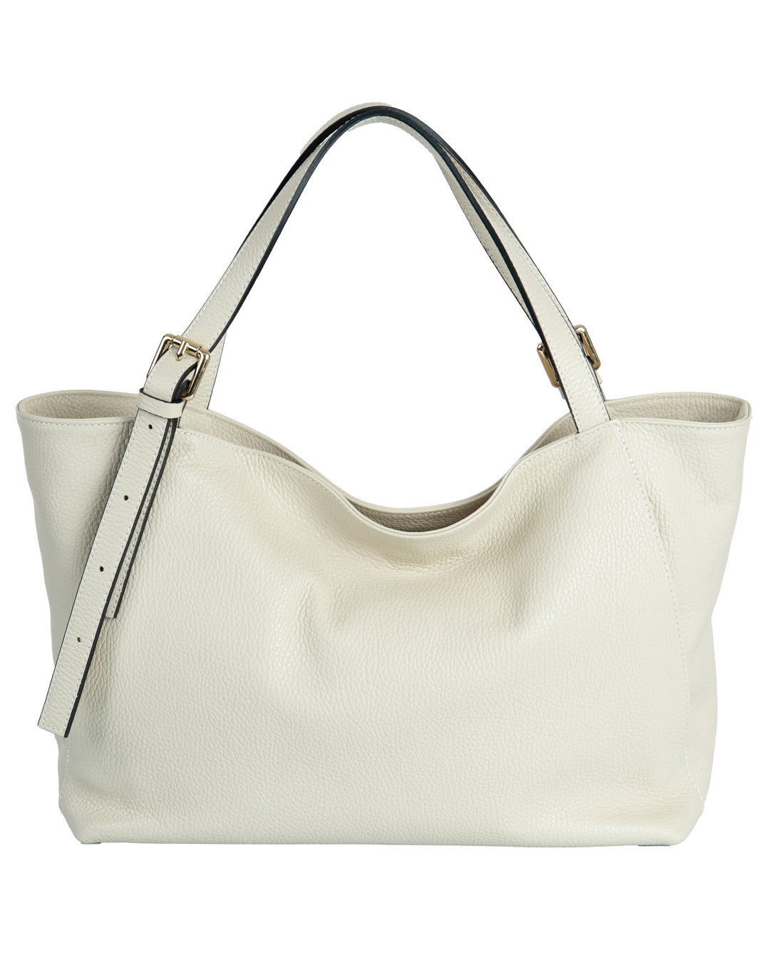 MELISSA Borsa a spalla in vera pelle martellata colore beige con manici regolabili