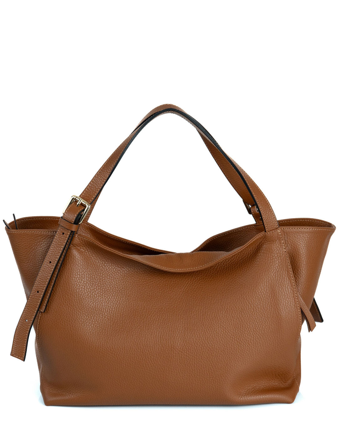 MELISSA Borsa a spalla in vera pelle martellata colore cuoio con manici regolabili