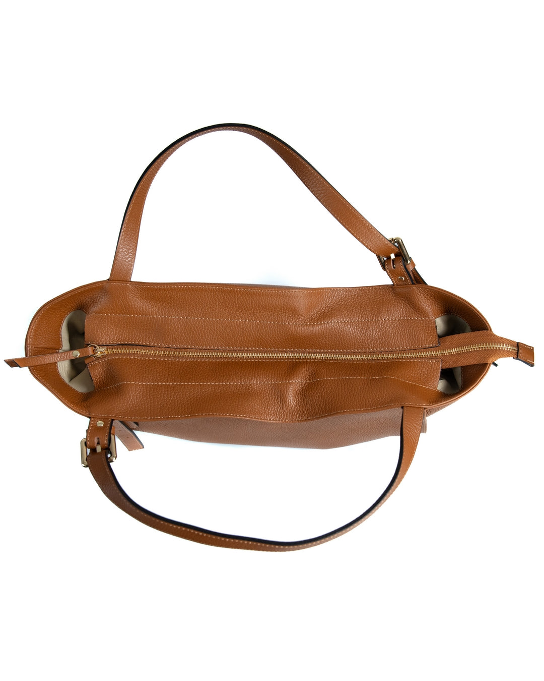 MELISSA Borsa a spalla in vera pelle martellata colore cuoio con manici regolabili