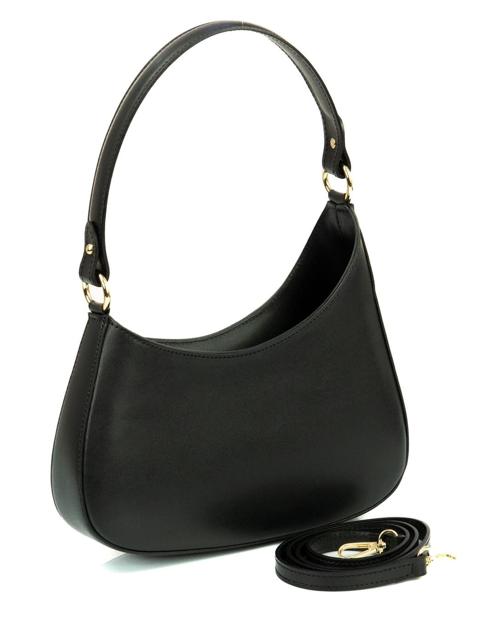 DAFNE Borsa hobo a spalla in vera pelle saffiano colore nero con tracolla