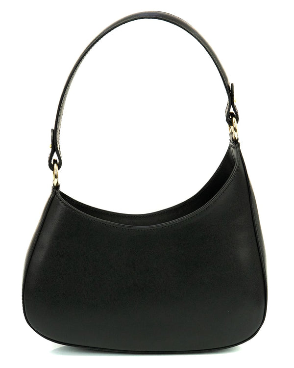 DAFNE - Borsa hobo a spalla in vera pelle saffiano colore nero con tracolla
