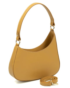 DAFNE Borsa hobo a spalla in vera pelle saffiano colore senape con tracolla