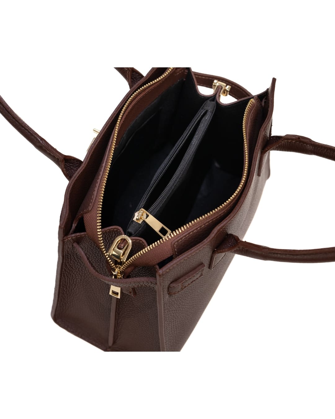 CELINE Borsa a mano in vera pelle martellata colore cioccolato con tracolla