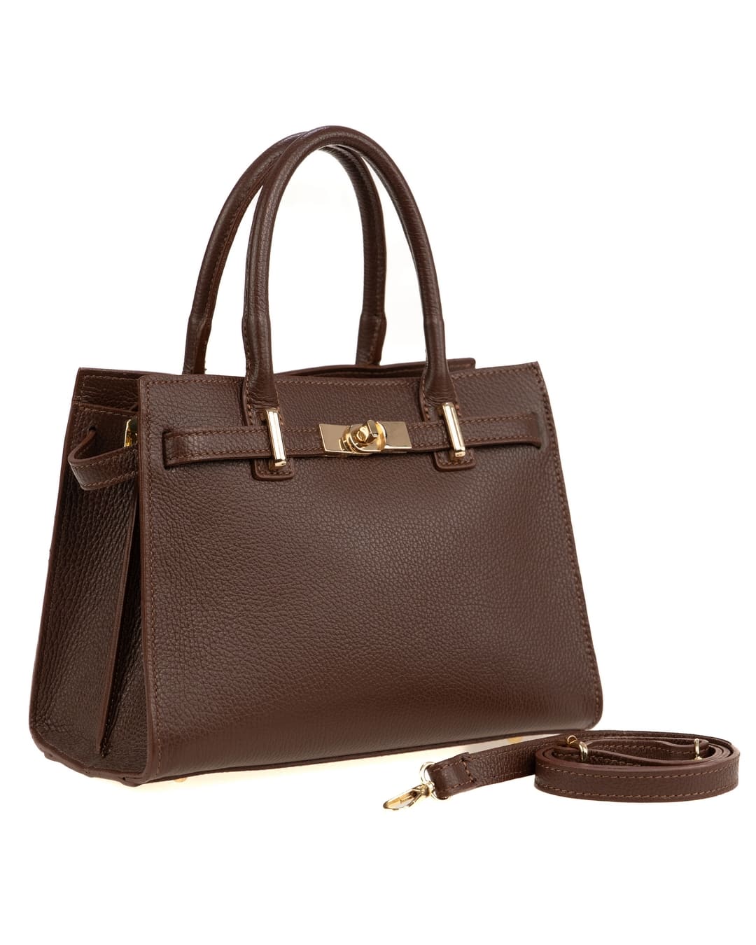 CELINE Borsa a mano in vera pelle martellata colore cioccolato con tracolla