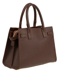 CELINE Borsa a mano in vera pelle martellata colore cioccolato con tracolla
