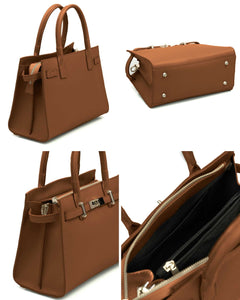 CELINE Borsa a mano in vera pelle martellata colore cuoio con tracolla