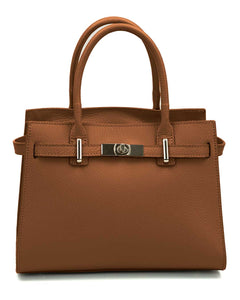 CELINE Borsa a mano in vera pelle martellata colore cuoio con tracolla