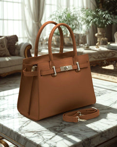CELINE Borsa a mano in vera pelle martellata colore cuoio con tracolla