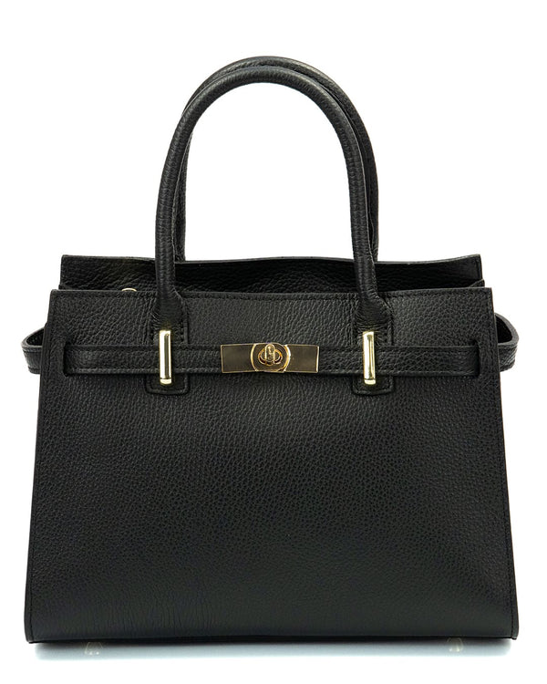Borsa a mano in vera pelle martellata colore nero con tracolla