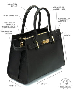 CELINE Borsa a mano in vera pelle martellata colore nero con tracolla