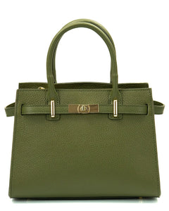 CELINE Borsa a mano in vera pelle martellata colore verde militare con tracolla