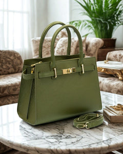 CELINE Borsa a mano in vera pelle martellata colore verde militare con tracolla