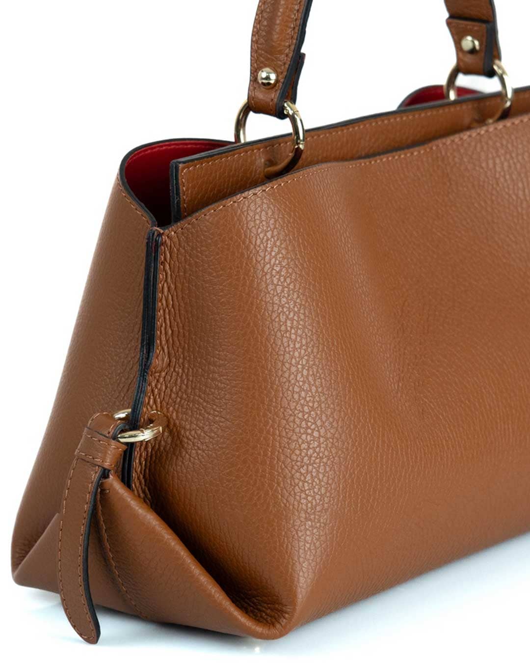 AURA Borsa a mano in vera pelle martellata colore cuoio con tracolla
