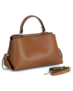 AURA Borsa a mano in vera pelle martellata colore cuoio con tracolla