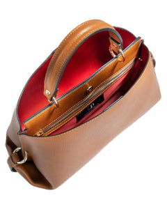 AURA Borsa a mano in vera pelle martellata colore cuoio con tracolla