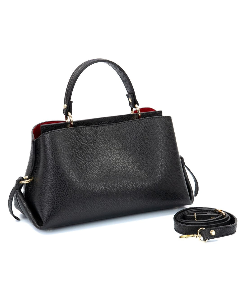 AURA Borsa a mano in vera pelle martellata colore nero con tracolla