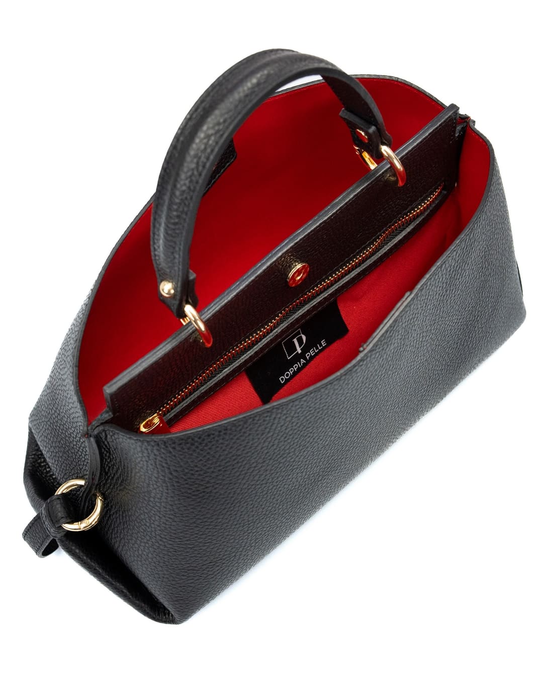 AURA Borsa a mano in vera pelle martellata colore nero con tracolla