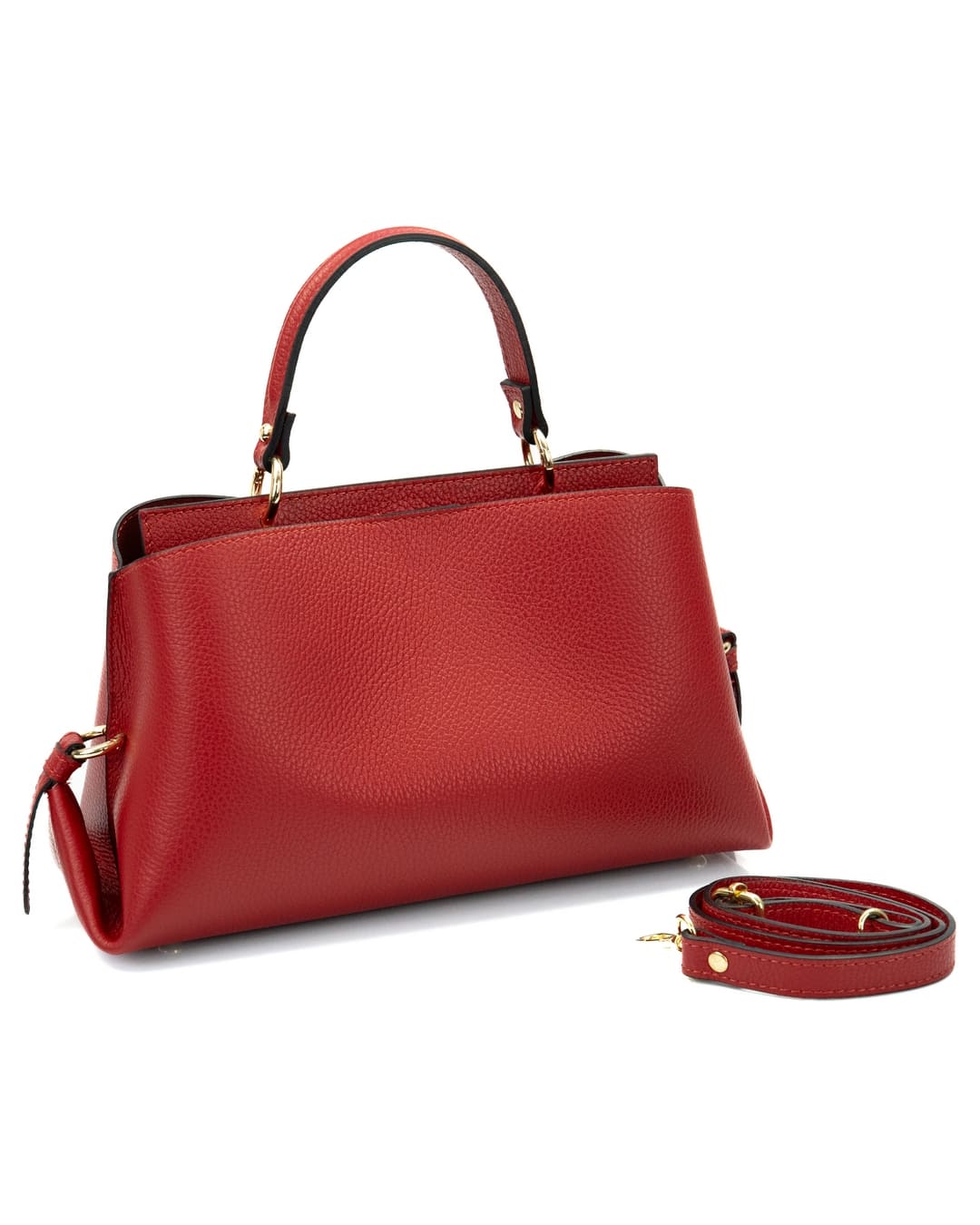 AURA Borsa a mano in vera pelle martellata colore rosso con tracolla
