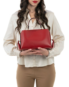 AURA Borsa a mano in vera pelle martellata colore rosso con tracolla