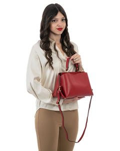 AURA Borsa a mano in vera pelle martellata colore rosso con tracolla