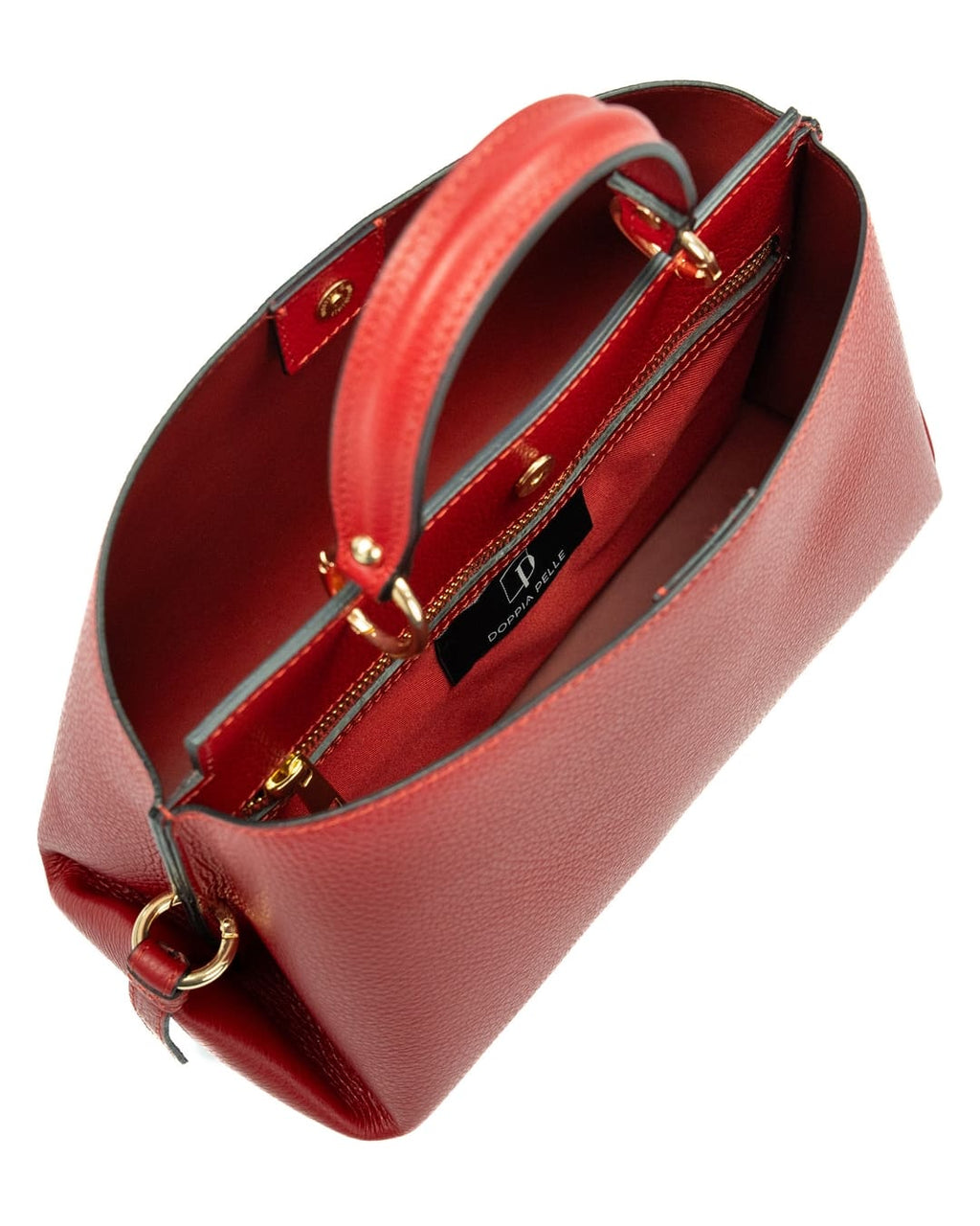 AURA Borsa a mano in vera pelle martellata colore rosso con tracolla