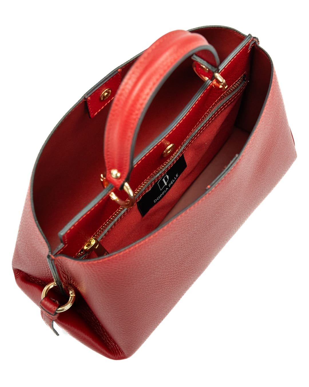 AURA Borsa a mano in vera pelle martellata colore rosso con tracolla