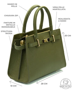 CELINE Borsa a mano in vera pelle martellata colore verde militare con tracolla