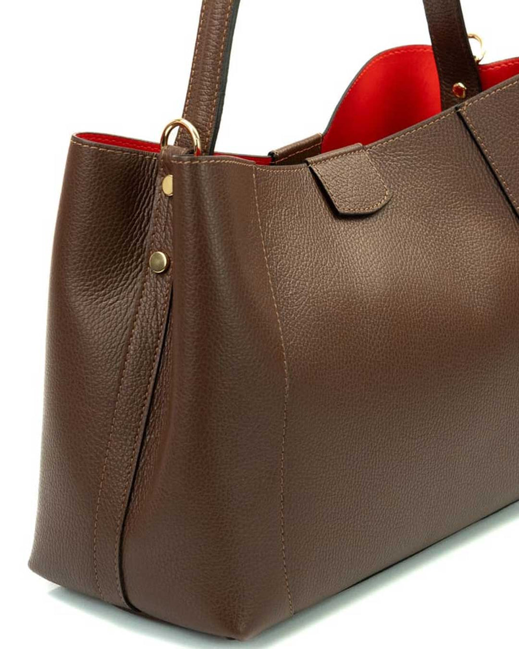 MARGOT Borsa a spalla in vera pelle martellata colore cioccolato con tracolla