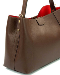 MARGOT Borsa a spalla in vera pelle martellata colore cioccolato con tracolla