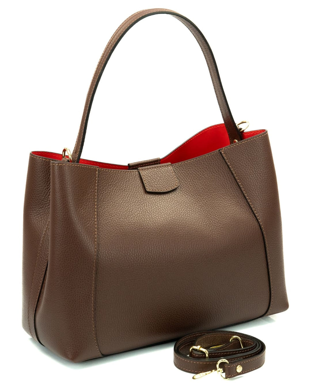 MARGOT Borsa a spalla in vera pelle martellata colore cioccolato con tracolla