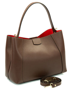 MARGOT Borsa a spalla in vera pelle martellata colore cioccolato con tracolla