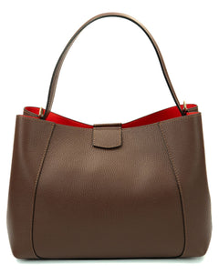 MARGOT Borsa a spalla in vera pelle martellata colore cioccolato con tracolla