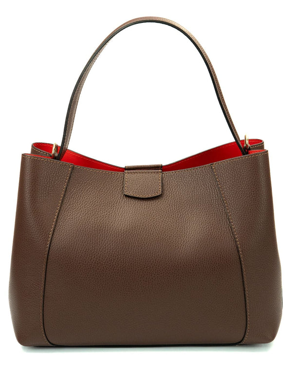 MARGOT - Borsa a spalla in vera pelle martellata colore cioccolato con tracolla